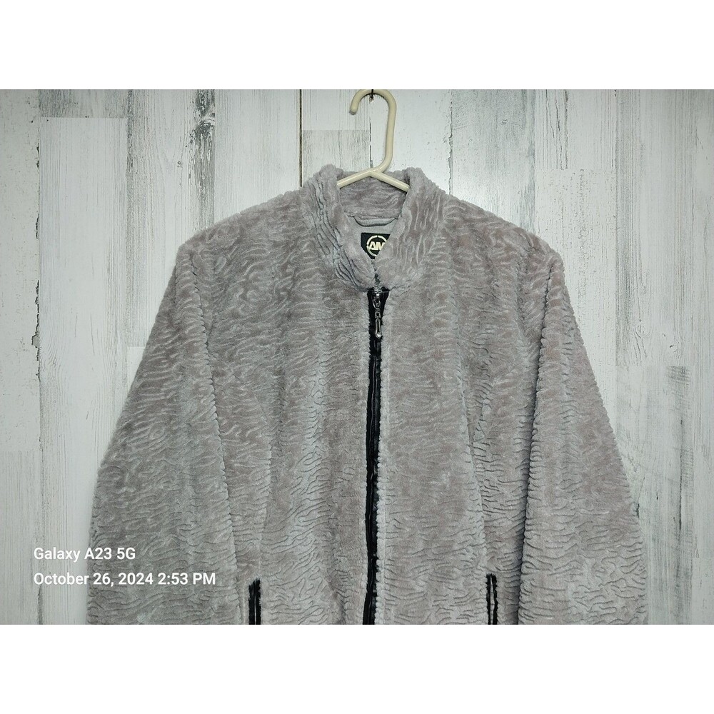 Ameri Mode Women's Large Gray Textured Faux Fur J… - image 3